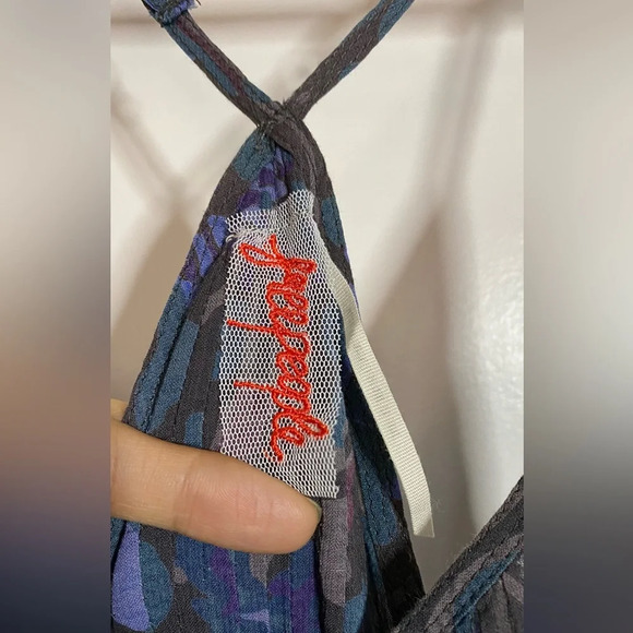 NWT Free People Oversized Racerback Swing Tank Black Multi Ruffle Hem Size Small - Picture 5 of 11